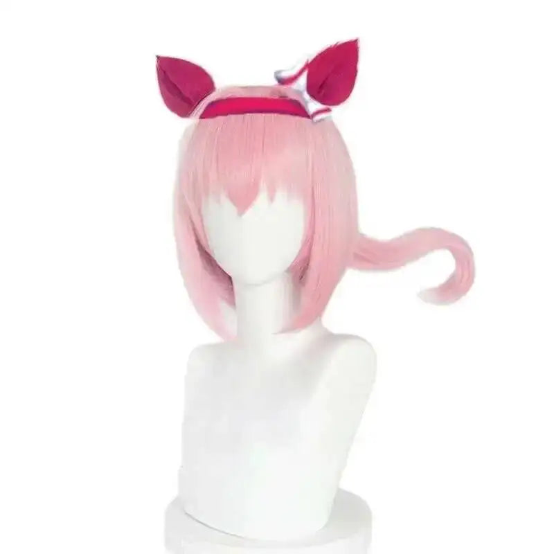 Uma Musume Haru Urara Cosplay Wig Uma Musume Pretty Derby Pink Ponytail Wig Heat Resistant Synthetic Hair Halloween Party