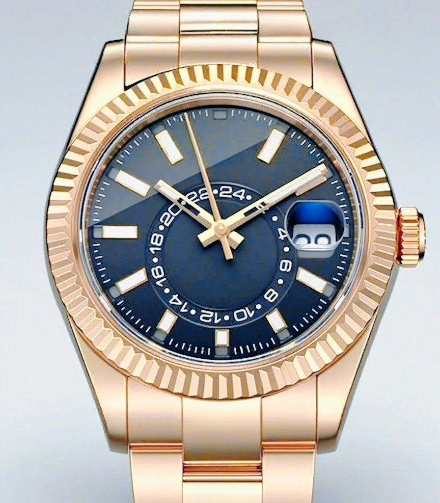 41mm Luxury Men Automatic Mechanical Movement Black Blue Gold Three Tone Luminous Waterproof Sapphire Glass Stainless Steel