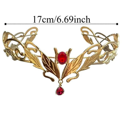 Vintage King Round Elves Crown Elegant Baroque Princess Diadems Leaf Leaves Forehead Alloy Rhinestone Headdress Wedding Ceremony