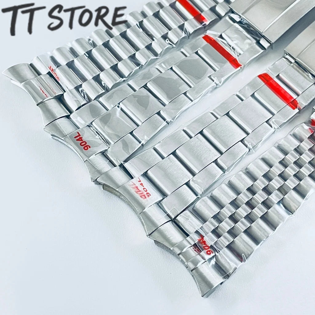 20mm Width 904L Solid Stainless Steel Watch Band Brushed Polished Oyster Bracelet Folding Buckle Glide Lock Clasp