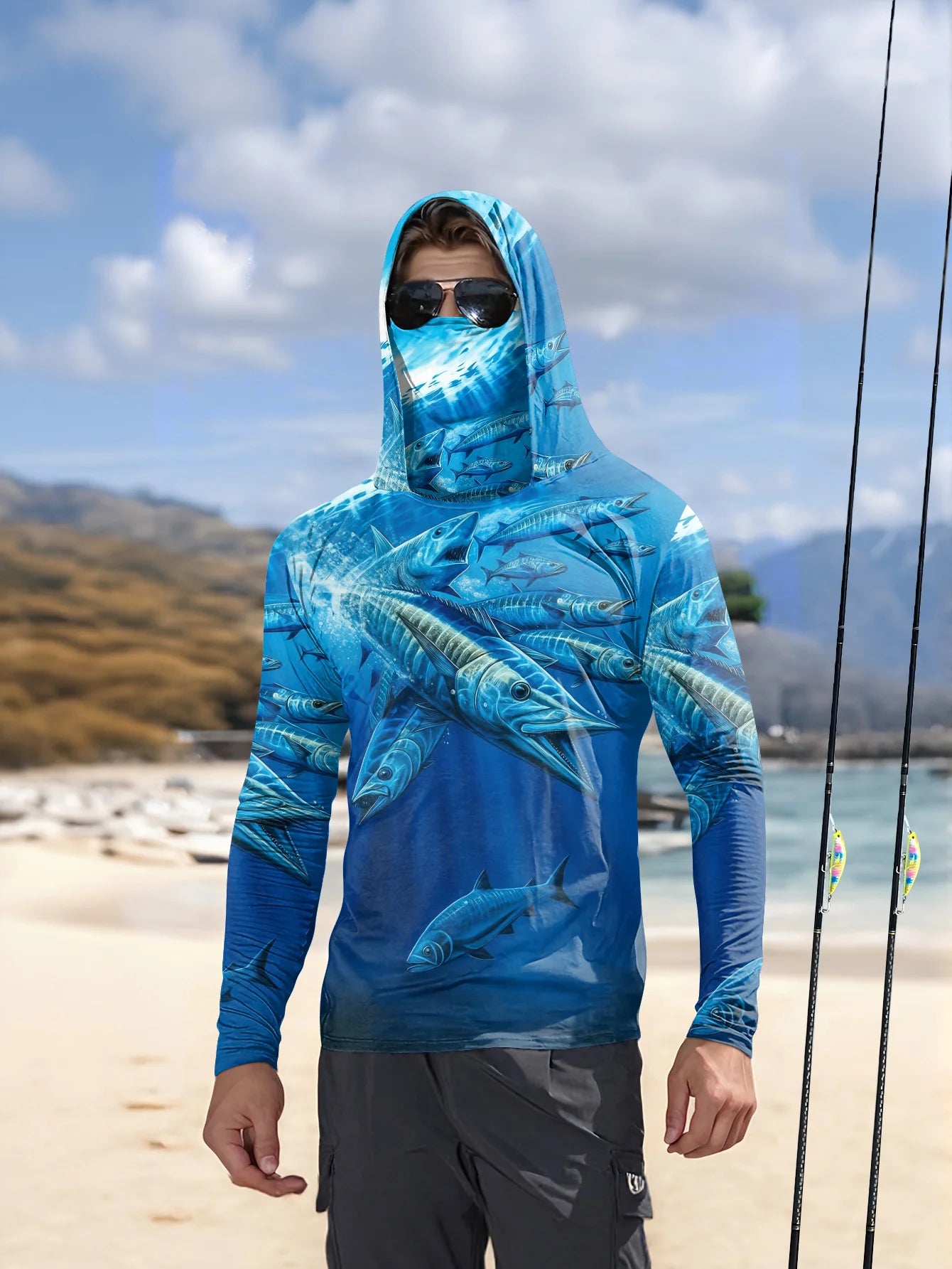 Men Hood Fishing Shirt long sleeve Fishing clothing fishing t shirt uv protection fishing shirt Fishing Apparel Quick Dry
