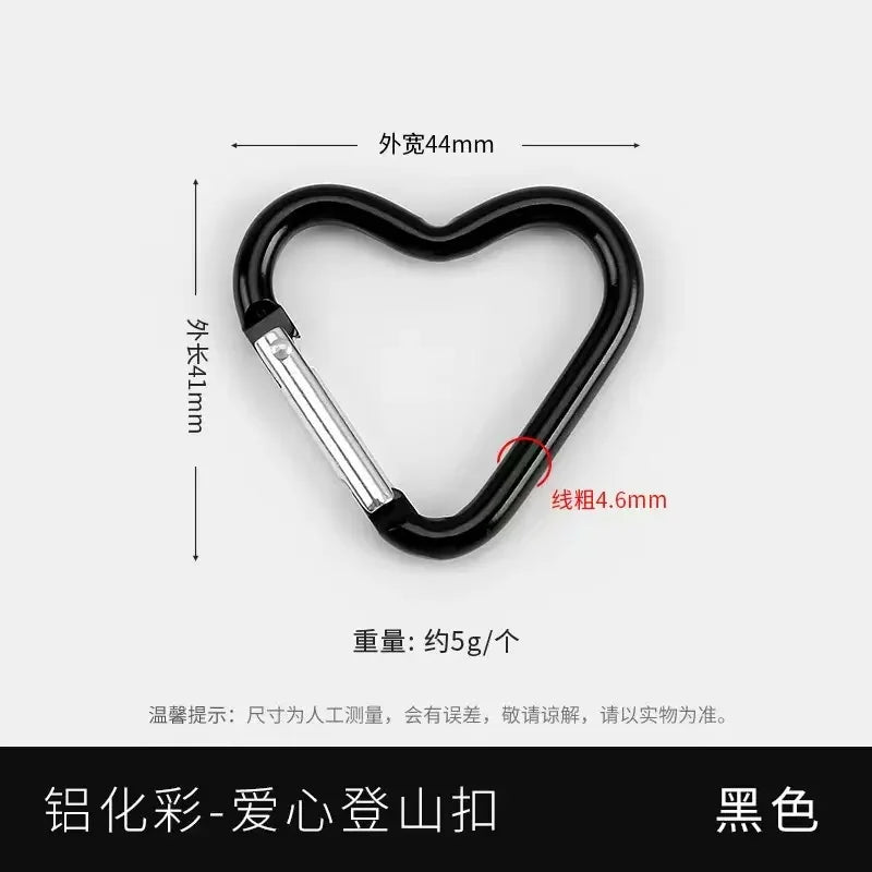 5pcs Aluminum Alloy Colorful Heart Spring Clasps  Carabiner Keychain Clips Hook Dog Chain Diy Jewelry Buckle Connector Supplies