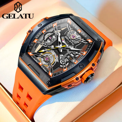 GELATU Men's Watches Trend Fashion Hollow Out Self-winding Automatic Mechanical Wristwatch Sapphire Mirror Waterproof Luminous