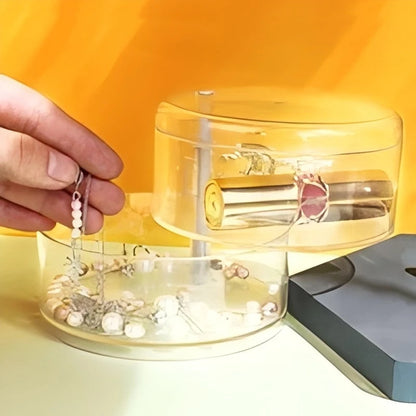 360 Rotating Jewelry Organizer Clear Plastic Storage Box Compact Multi-Layer Earring Ring Holder Dustproof Desktop Display Case