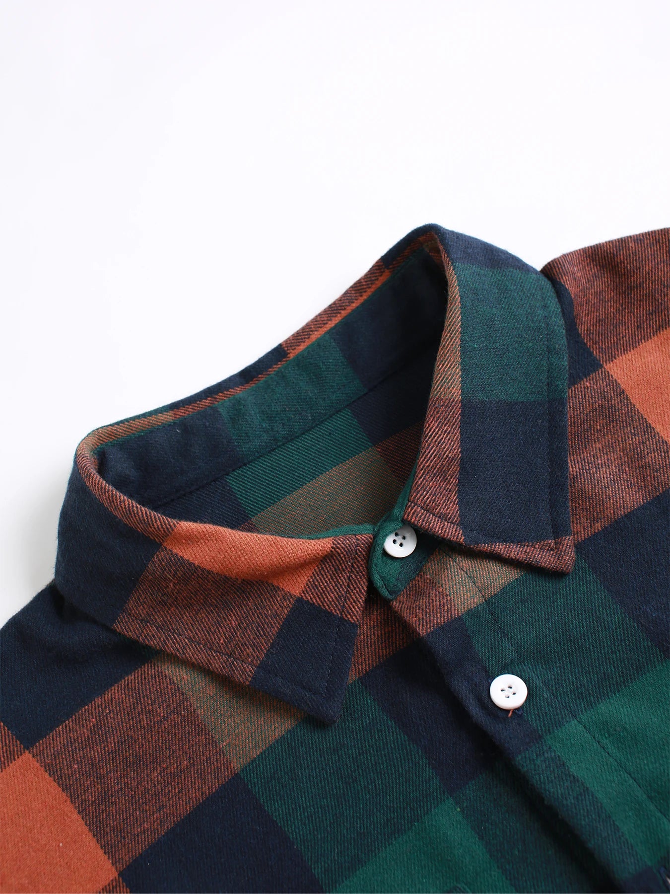 Men's Retro Orange Green Plaid Flannel Shirt Spring Fall Loose Casual Button-Down Jacket