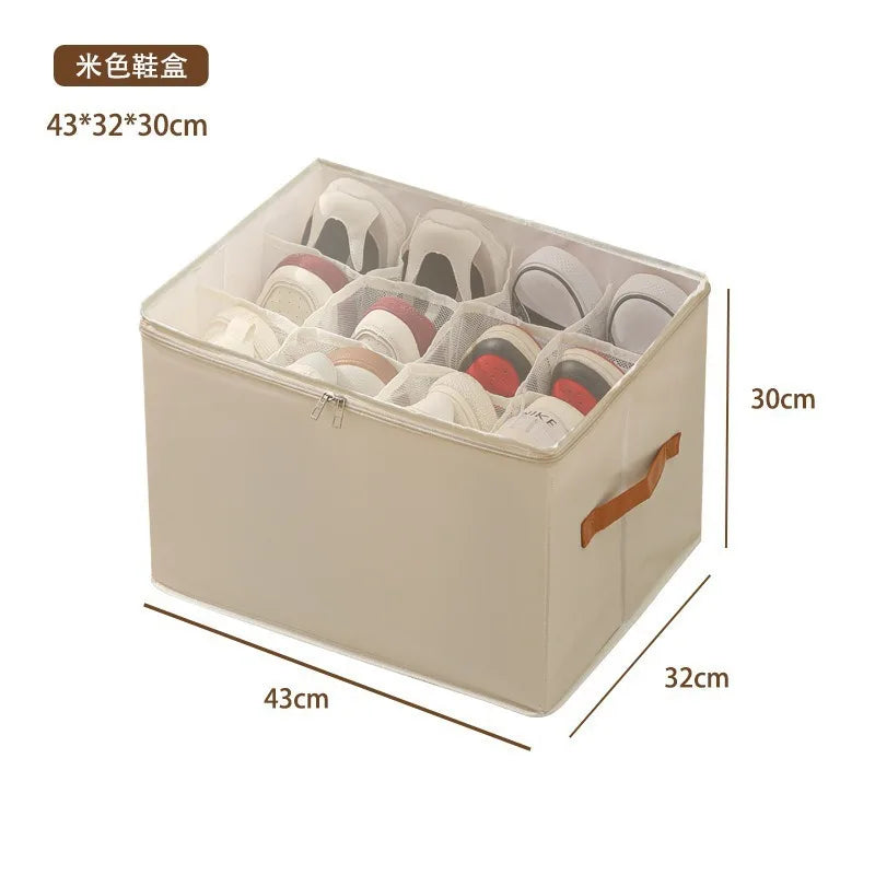 Shoe Storage Box Organizer 600D Oxford Cloth Foldable Clear Cover Zipper Under Bed Closet Wardrobe Dustproof Compartment Holders