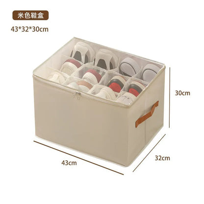 Shoe Storage Box Organizer 600D Oxford Cloth Foldable Clear Cover Zipper Under Bed Closet Wardrobe Dustproof Compartment Holders
