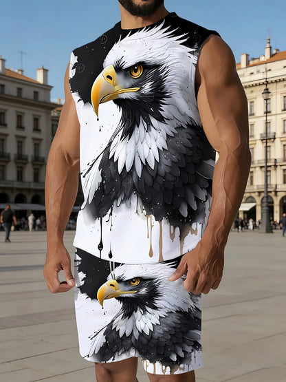 Men's Basic Ribbed Tank Top and Shorts Set Stretchy Polyester Casual Two Piece Set US Size