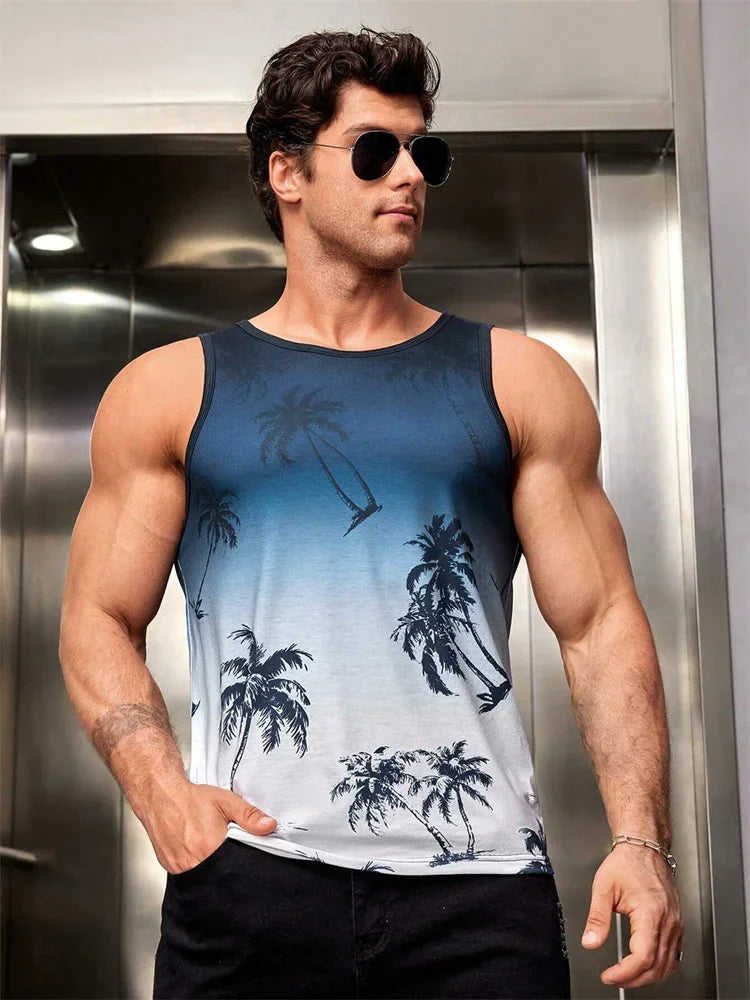 2026 Summer Hawaii Beach Tank Top for Men, Quick Dry Silky Sleeveless Shirt, Fashion Body Shaping Casual Men's Vest