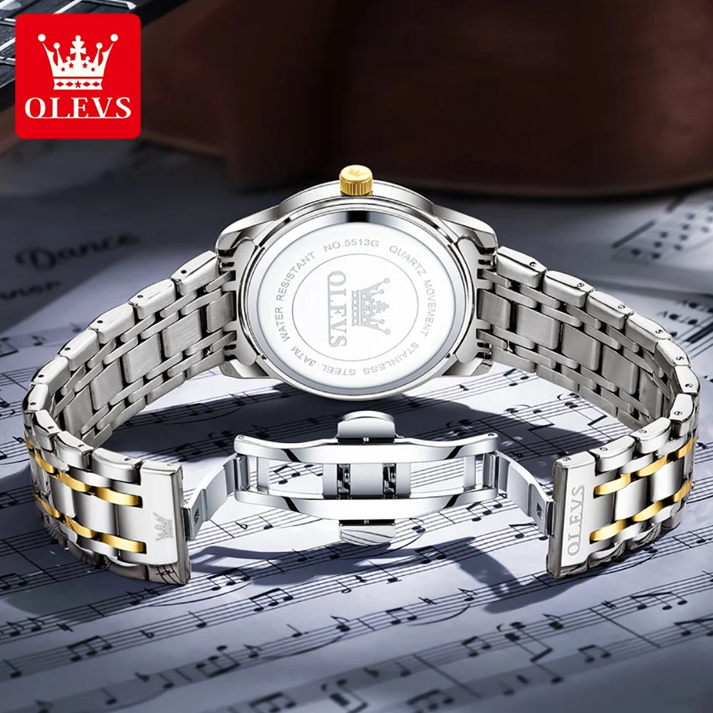 OLEVS Brand Fashion men's watches stainless steel waterproof Quartz wristwatch luminous Original watch for man Dual Calendar