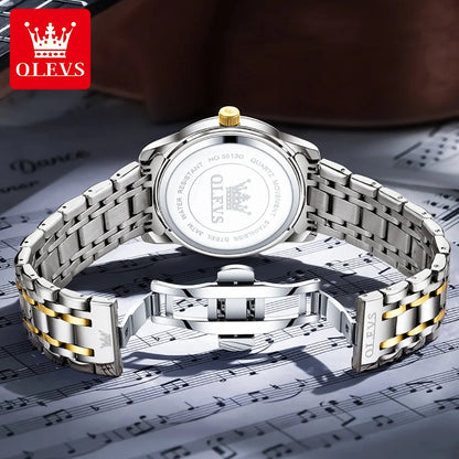 OLEVS Brand Fashion men's watches stainless steel waterproof Quartz wristwatch luminous Original watch for man Dual Calendar