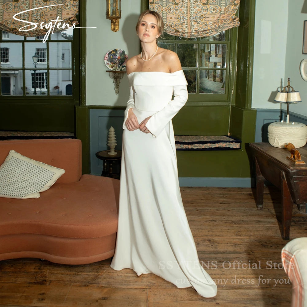 SSYTENS Elegant Off Shoulder Mermaid Wedding Dresses for Wedding Party Shoot Bride Dresses Customized Long Sleeve Bridal Gowns
