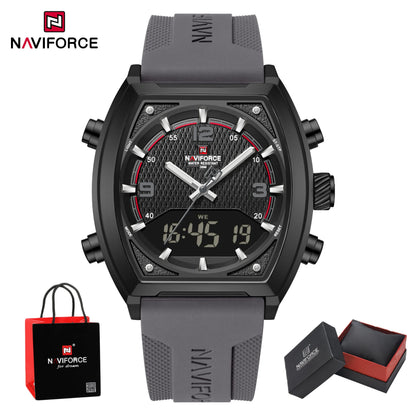 NAVIFORCE Men Dual Display Watch 3ATM Waterproof Luminous Silicone Strap Sport Casual Wristwatch Gifts box