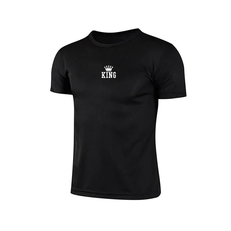King Printing Men T-shirt Casual Exercise Tops Outdoor Jogging Cycling Clothing Summer Quick-Drying Mesh Tees Running Sportswear