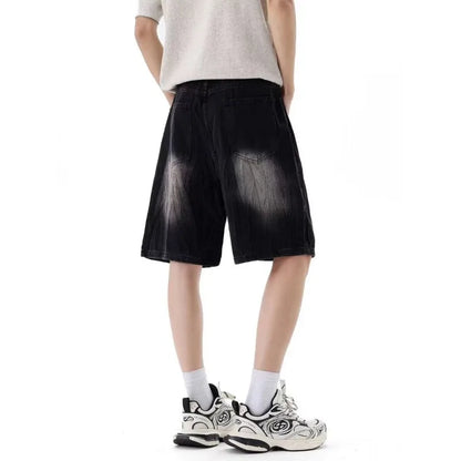 Mens Denim Shorts Jorts Wide Leg Baggy Loose Fit Retro Vintage Summer Casual Straight Comfy Five