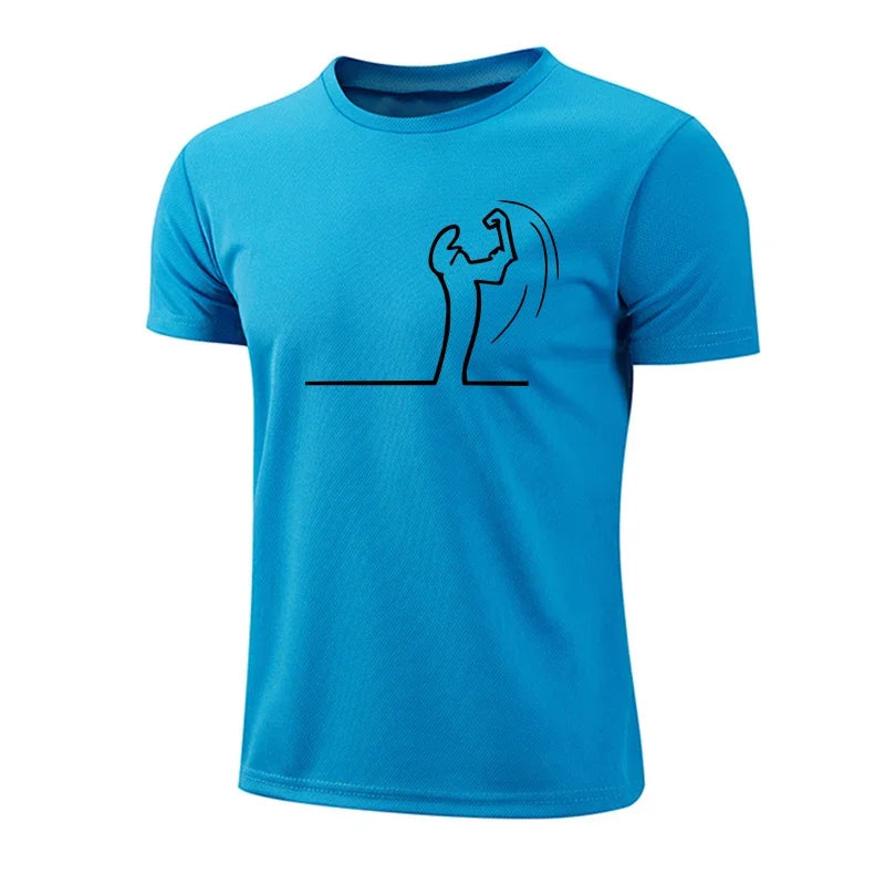 Mens T-shirt Print Casual Fitness Exercise Tops Outdoor Jogging Marathon Clothing Summer Quick-Dry Mesh Tees Cycling Sportswear