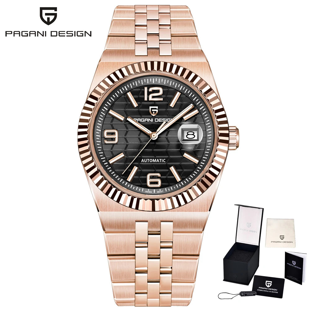 PAGANI DESIGN Business Men's Mechanical Automatic Watch Stainless Steel Waterproof Honeycomb Dial Luminous Gift Men's Watch+Box