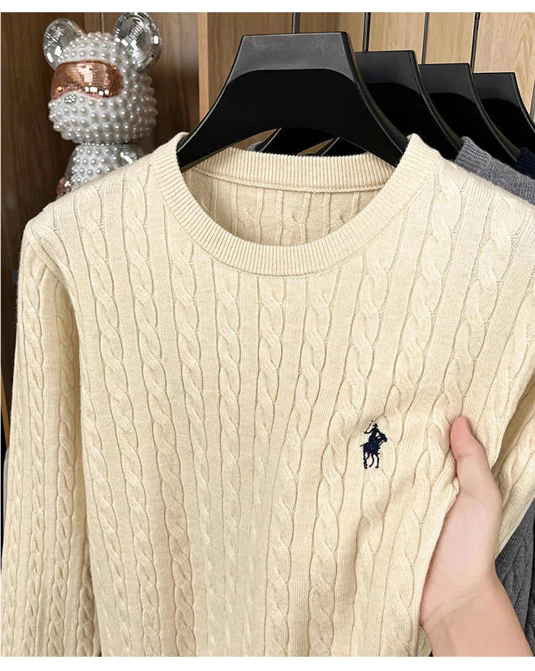 Spring and Autumn Men's Round Neck Hooded Knitted Sweater Base Sweater Loose Warm Fashion Jacquard Top