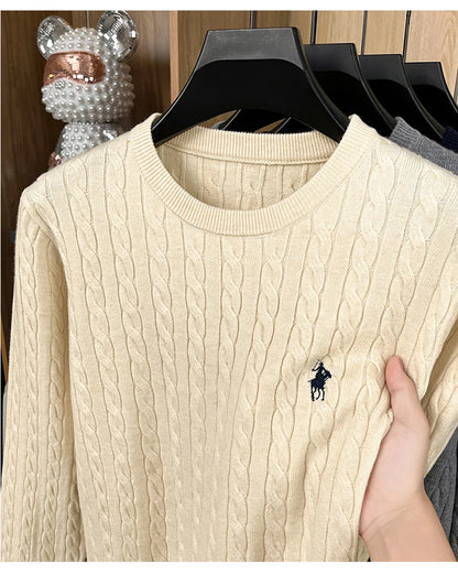 Spring and Autumn Men's Round Neck Hooded Knitted Sweater Base Sweater Loose Warm Fashion Jacquard Top