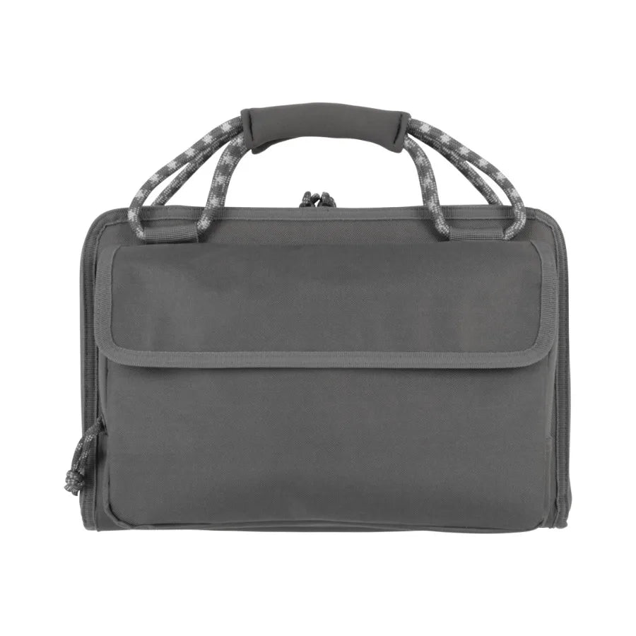 Rollins Double Handgun Case for outdoor shooting and transport, durable nylon fabric, gray color, water-resistant with padded i