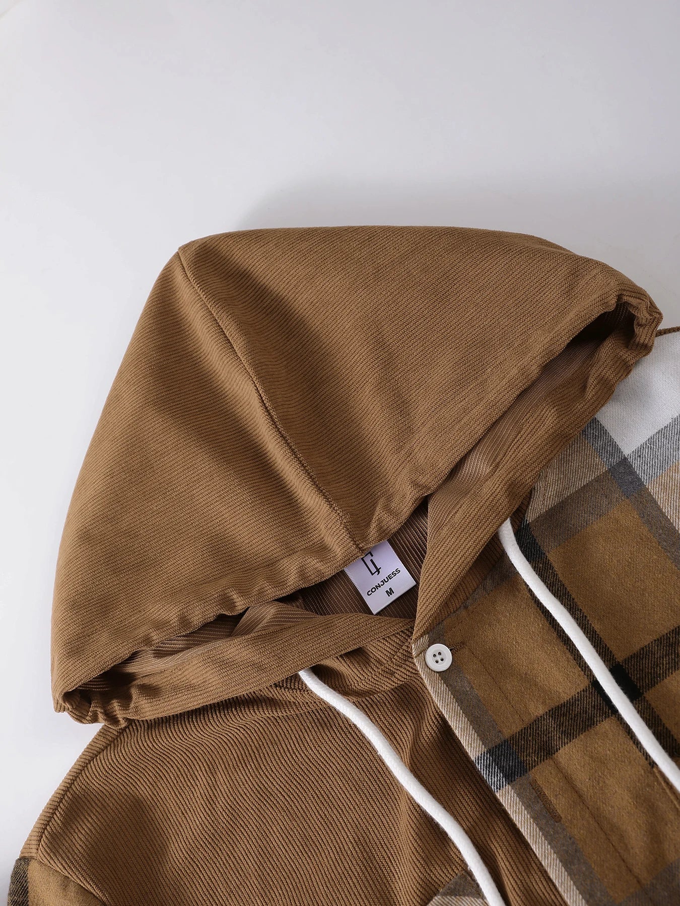 Men's Autumnal Hooded Set with Plaid Patchwork Jacket Drawstring Trousers Trendy Three-Piece Ensemble