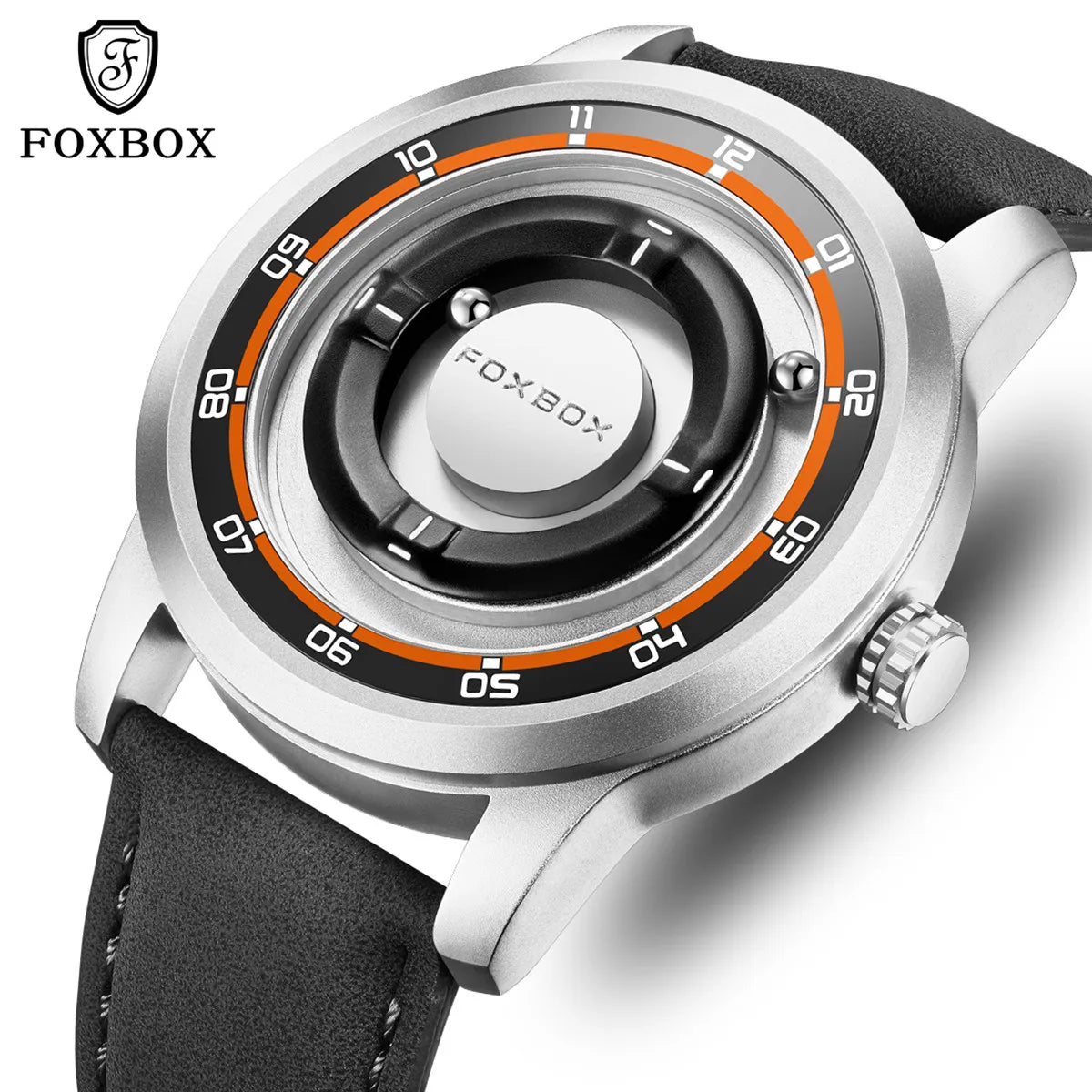 FOXBOX Magnetic Driven Watch Fashion Waterproof Quartz Wristwatch Rolling Steel Ball Pointer Sports Watches Military Clock+Box