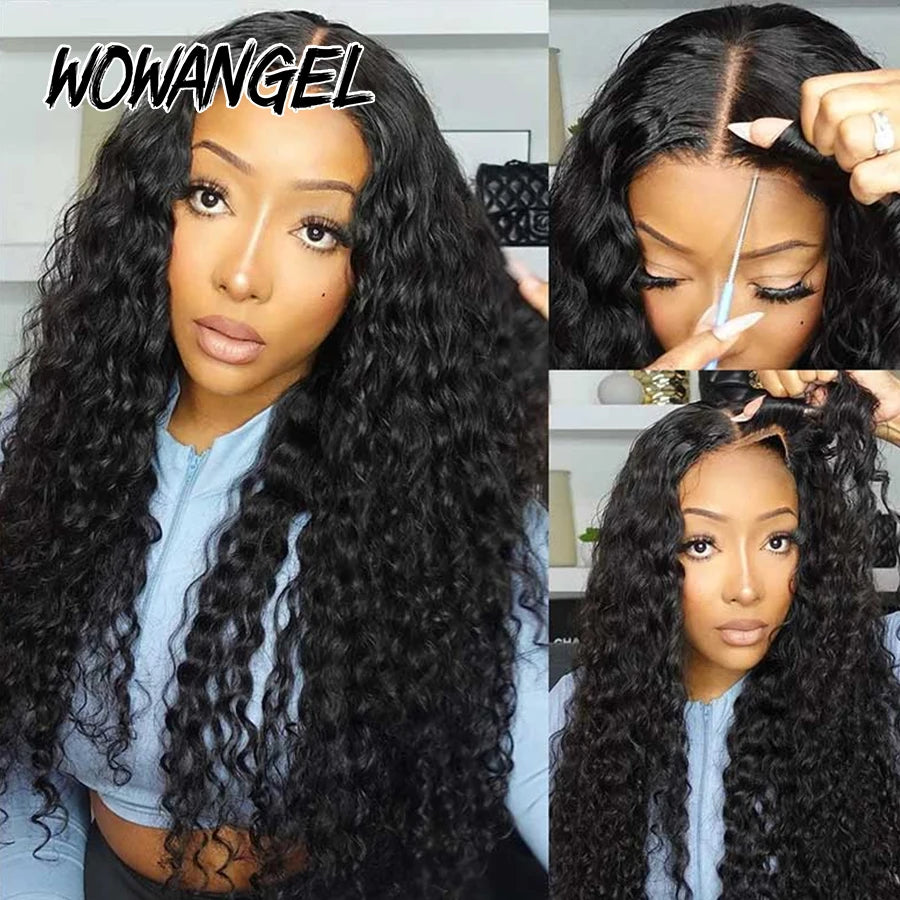 34In Natural Wave Glueless Wigs Pre Cut 5x5 HD Lace Closure Wigs Human Hair Skinlike HD Lace Curly Wigs Pre Bleached For Women
