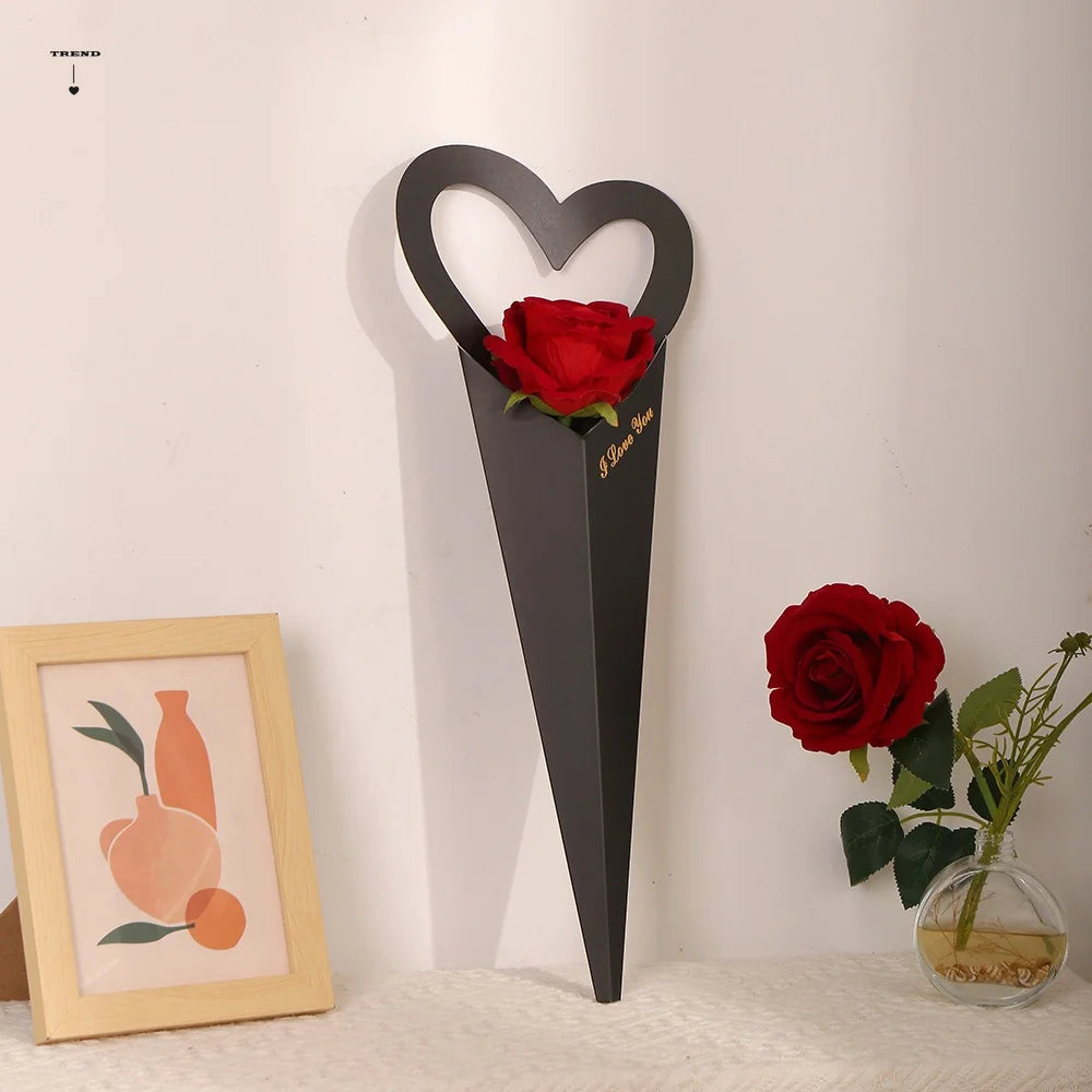 10pcs Romantic Heart Single Flower Box DIY Paper Bouquet Packaging Box Portable Rose Wrapping Gift Box Wedding Birthday Party