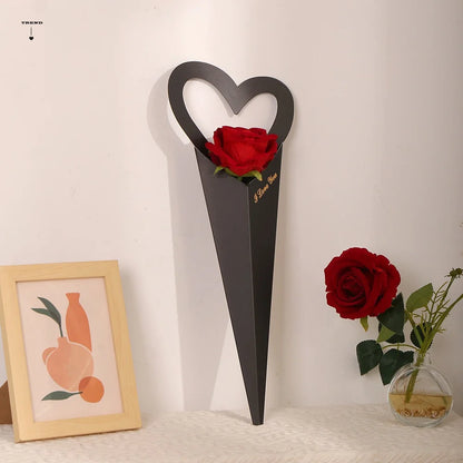 10pcs Romantic Heart Single Flower Box DIY Paper Bouquet Packaging Box Portable Rose Wrapping Gift Box Wedding Birthday Party