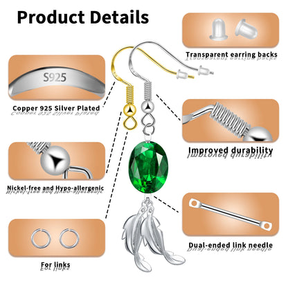 925 Silver/Gold Plated Earring Hooks for Jewelry Making, 900pcs Hypoallergenic Earring Making Kit,Earring Findings Jump Rings