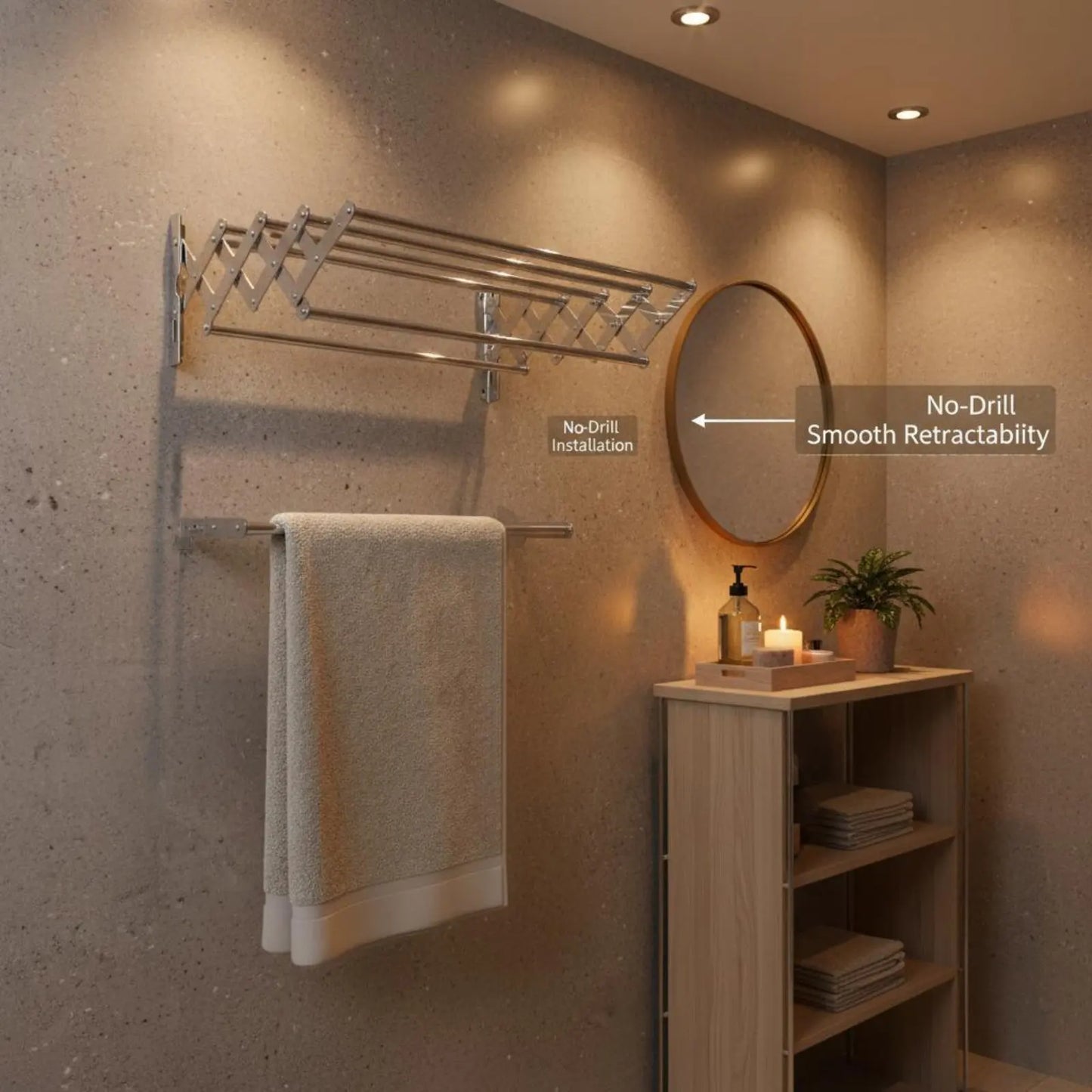 Retractable Towel Rack Multifunctional Stainless Steel Bathroom Rack Stainless Steel Towel Shelf Waterproof for Barbershop