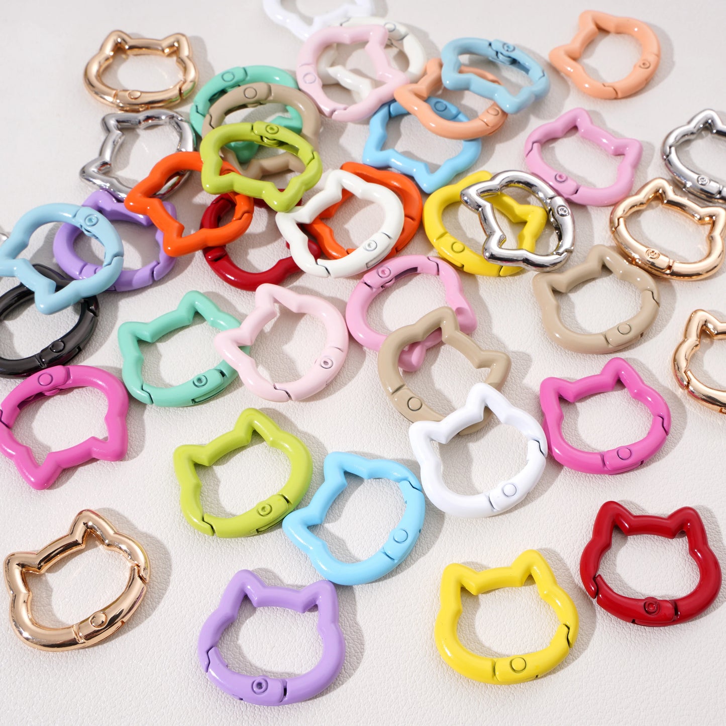 1pc/bag Alloy Spring Clasps Colorful Cute Cat Shape Spring Ring Carabiner Clips For DIY Keyring Lanyard Keychain Making Findings