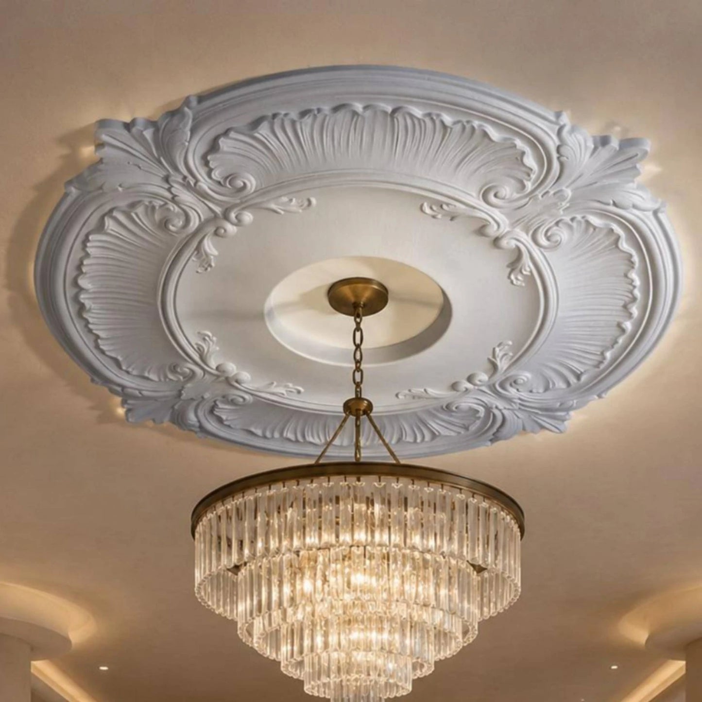 Round PU Ceiling Medallion Scroll Decorative Ceiling Medallion Light Plate Lightweight Trim Collar Easy to Install