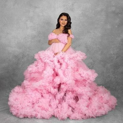 Maternity Dresses Customized Photoshoot Tiered Ruffles Pregnant Women Gowns Baby Shower Off Shoulder Front Slit Bridal Sleepwear