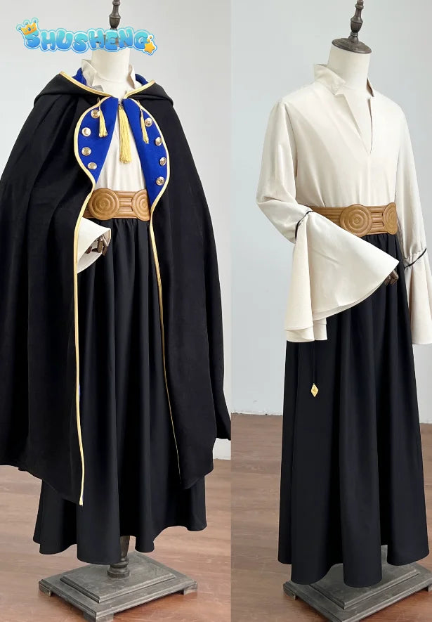 In stock Witch Hat Atelier Olruggio XS-XXL Cosplay Costume Wig Tongari Boushi Atelier Black Cape With Blue Lining Man Halloween