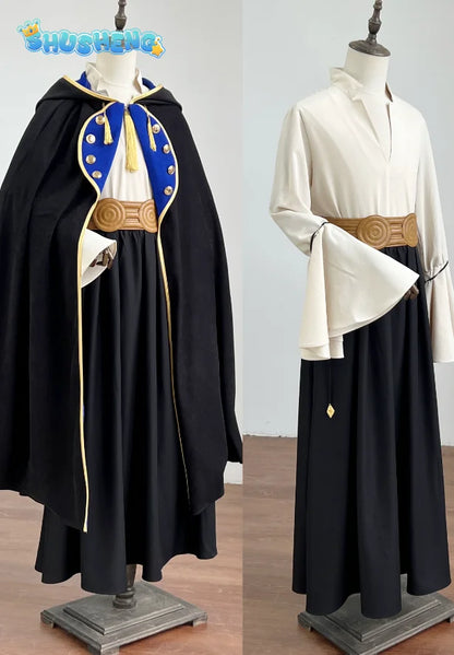 In stock Witch Hat Atelier Olruggio XS-XXL Cosplay Costume Wig Tongari Boushi Atelier Black Cape With Blue Lining Man Halloween