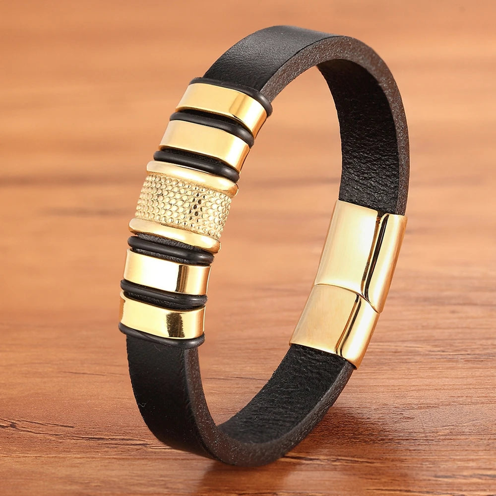 XQNI Luxury Vintage Multilayer Leather Men Bracelet Bead Bracelet Stainless Steel Charm Jewelry Male Wrist Bangle Birthday Gift