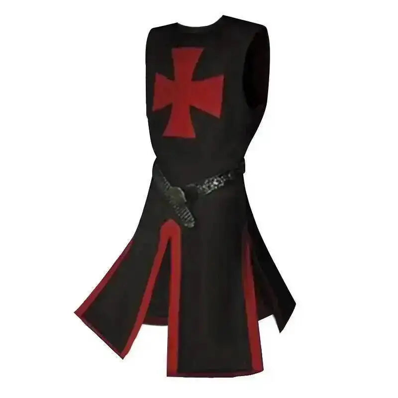 Medieval S-4XL Crusader Mens Knights Templar Tunic Cosplay Costumes Renaissance Halloween Surcoat Warrior Black Plague Cloak Top