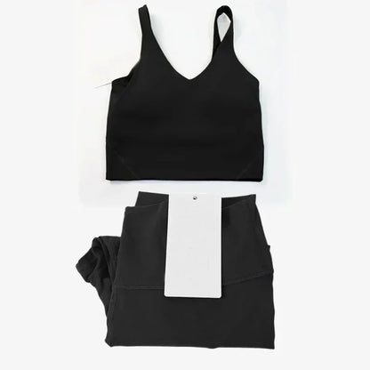 Classic women's 2-piece yoga outfit: U-shaped camisole top & high-waisted nude-feel leggings, suitable for fitness and workout.