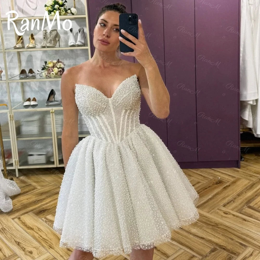 Ranmo Customized Elegant Sweetheart Sleeveless Evening Dress High Quality Lace Prom Dresses Temperament Lace Bridal Party Gown