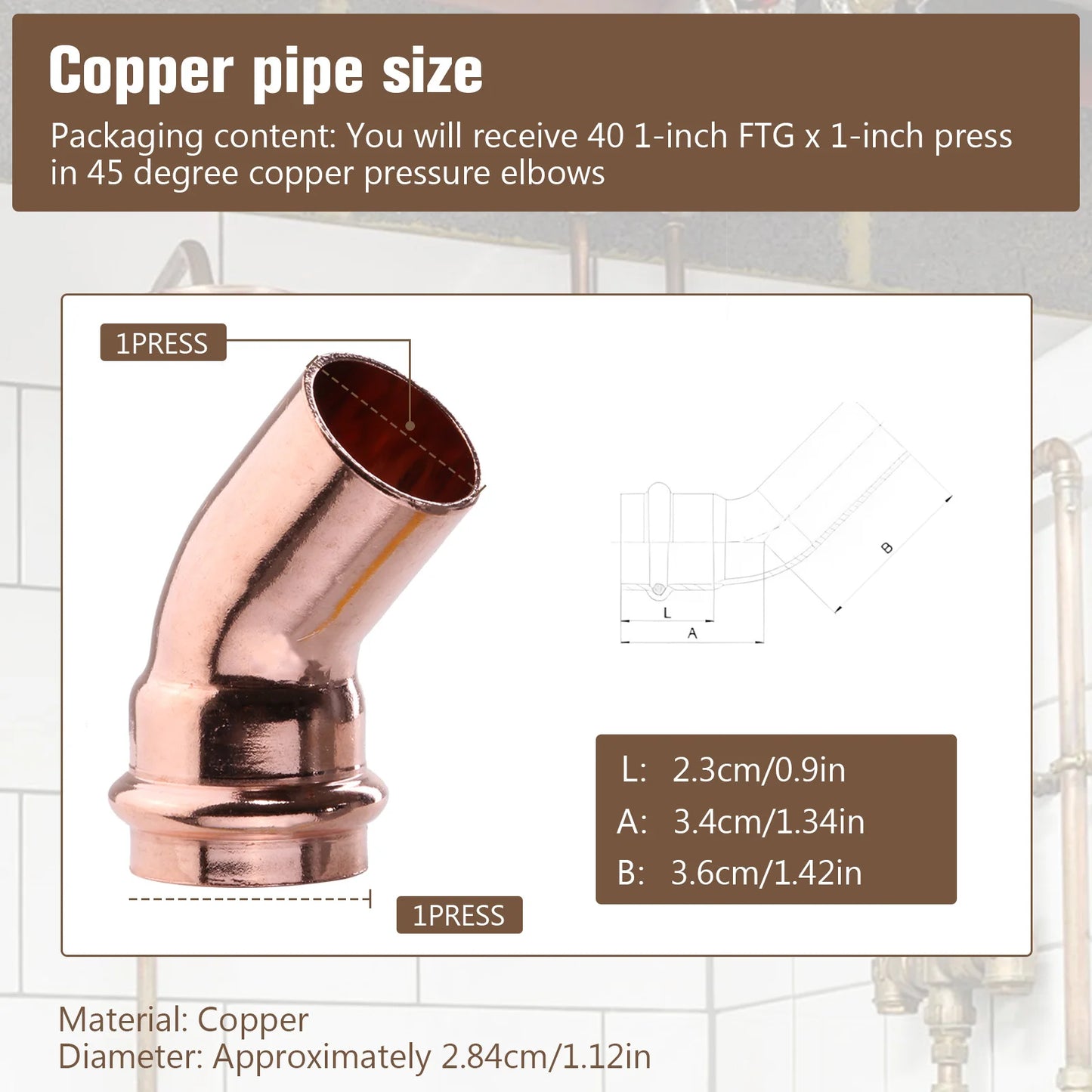 Copper Press-Fit Fittings Leakproof Copper Pipes Welding Connector Multi-Purpose Home Plumbing Accessories