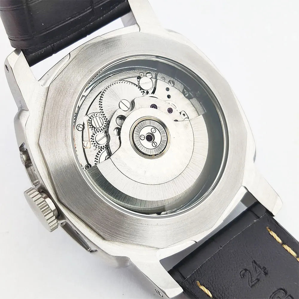 44mm Men's Watch Seagull ST2555 Movement Stainless Steel Case Automatic Mechanical Watch Strength Mineral Glass Leather Bracelet