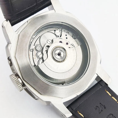 44mm Men's Watch Seagull ST2555 Movement Stainless Steel Case Automatic Mechanical Watch Strength Mineral Glass Leather Bracelet