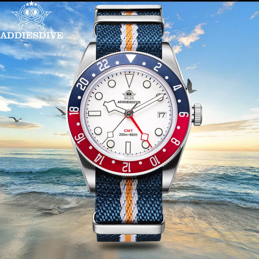 ADDIESDIVE TOP Men's Watches 20Bar Diving BGW9 Super Luminous AD2044 Swiss Ronda 515-24H GMT Watch Quartz Watch