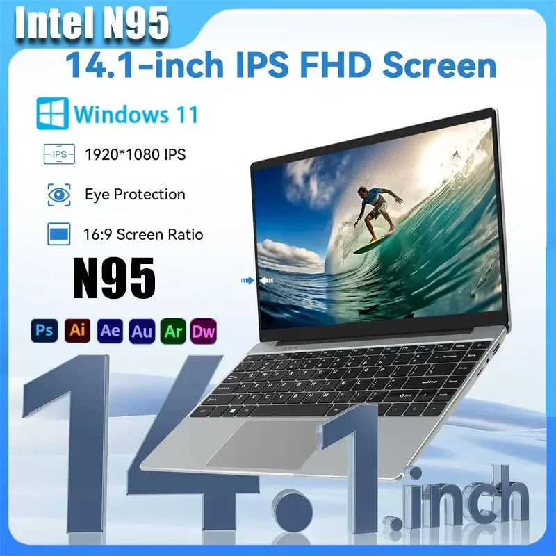 2026 New 14.1 Inch Ultra Thin Laptop Intel N95 Win11 DDR4 16/32GB RAM 2TB SSD Portable Business Student Notebook