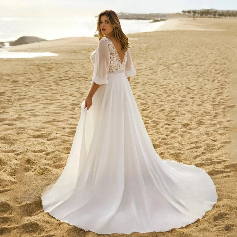 Wedding Dresses Plus Size Customized Sleeve Bride Gown with Lace