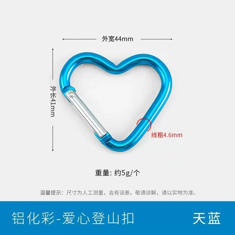 5pcs Aluminum Alloy Colorful Heart Spring Clasps  Carabiner Keychain Clips Hook Dog Chain Diy Jewelry Buckle Connector Supplies