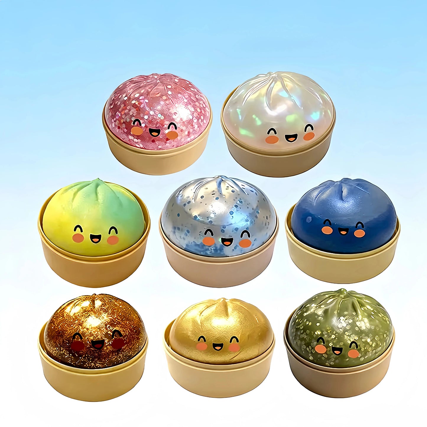 Realistic Giant Dumpling Squeeze Toy with Bamboo Steamer Soft TPR Dough Ball Decompression Fidget Toy Funny Creative Gift