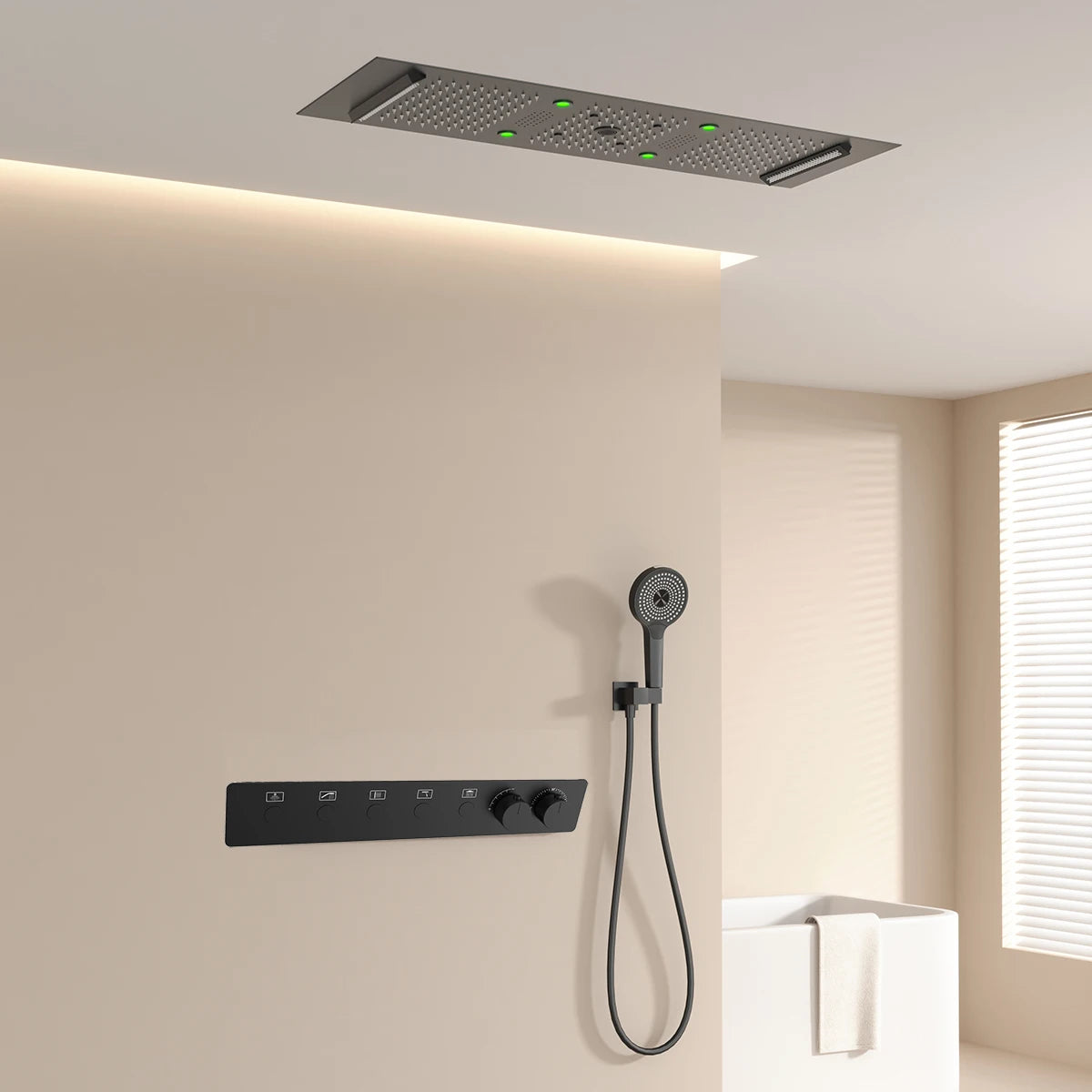 300*900mm  Bathroom Ceiling LED Thermostatic Smart Shower Faucet Set with Rainwater Waterfall Led Shower Head Set