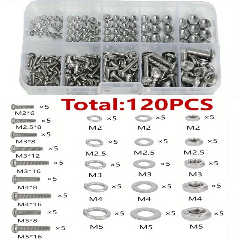 Hex Nuts and Bolt Set - 320 pieces/120 pieces, durable M2 - M5 metric size, universal hardware kit for DIY projects and repairs